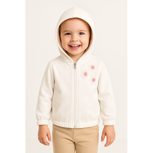 Kız Çocuk Hırka Çiçek Detaylı - Krem - (98/122)