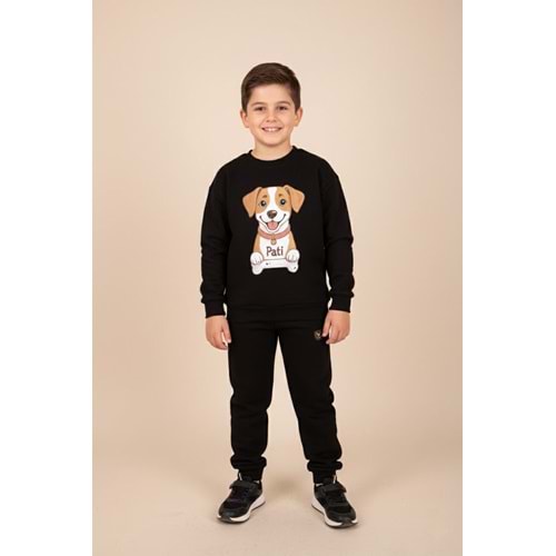 Erkek Çocuk Köpek Baskılı Takım - Siyah - (116/140)
