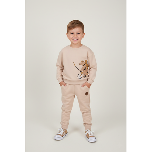 Erkek Çocuk Ayı Baskılı Takım - Taş - (98/122)