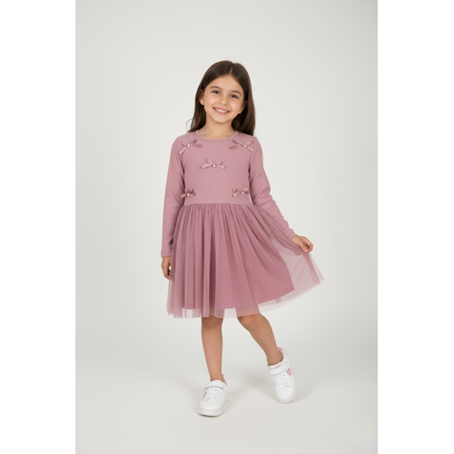 Kız Çocuk Fiyonk Detaylı Elbise - Lila - (116/140)