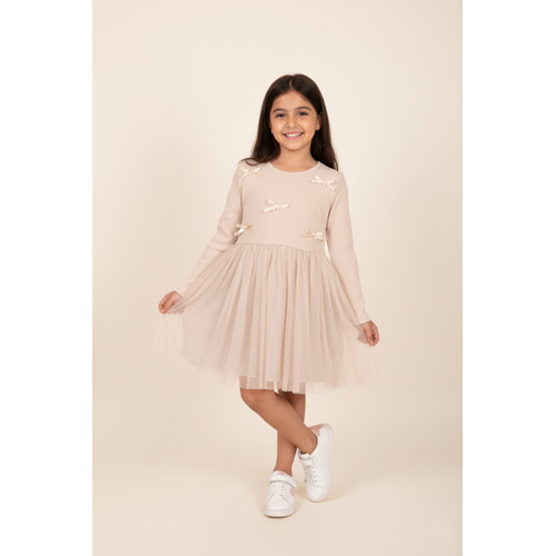 Kız Çocuk Fiyonk Detaylı Elbise - Taş - (116/140)