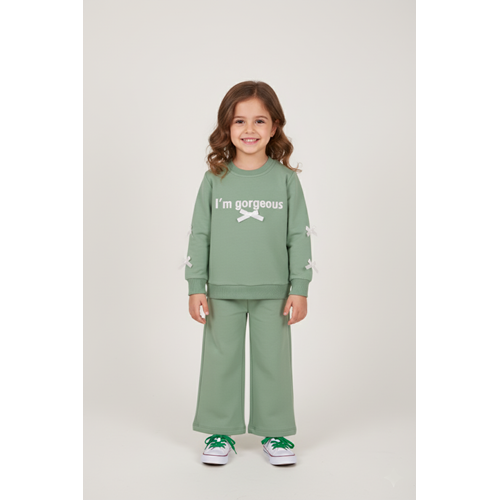 Kız Çocuk Fiyonklu Takım - Çağla Yeşili - (98/122)