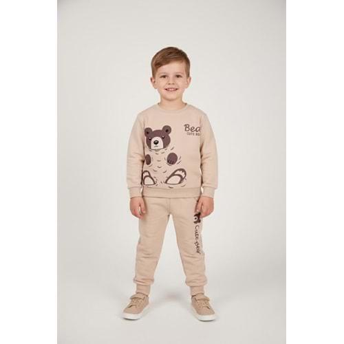 Erkek Çocuk Ayı Baskılı Takım - Taş - (86/110)