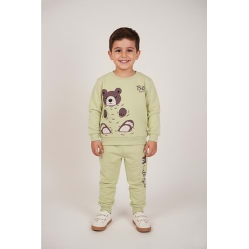 Erkek Çocuk Ayı Baskılı Takım - Fıstık Yeşili - (86/110)
