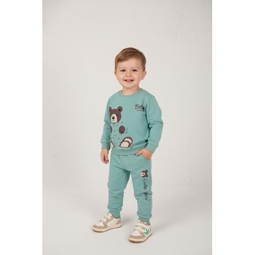 Erkek Çocuk Ayı Baskılı Takım - Mint Yeşili - (86/110)