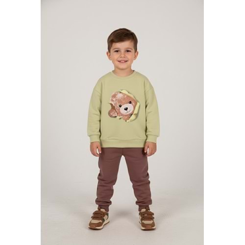 Erkek Çocuk Ayı Basakılı Takım - Fıstık Yeşili - (86/110)