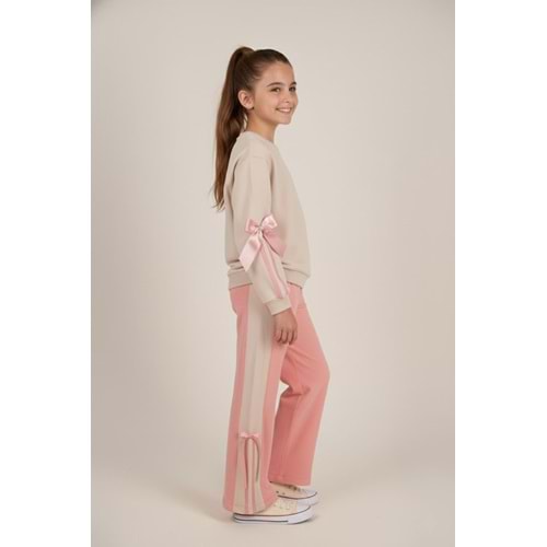 Kız Çocuk Fiyonk Detaylı Takım - Taş - (116/140)