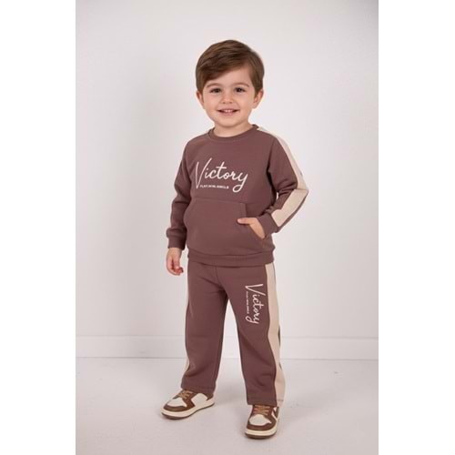 Erkrk Çocuk Baskılı Takım - Kahverengi - (98/122)
