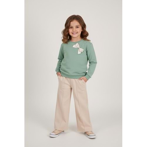 Kız Çocuk Taş Detaylı Takım - Çağla Yeşili - (116/140)