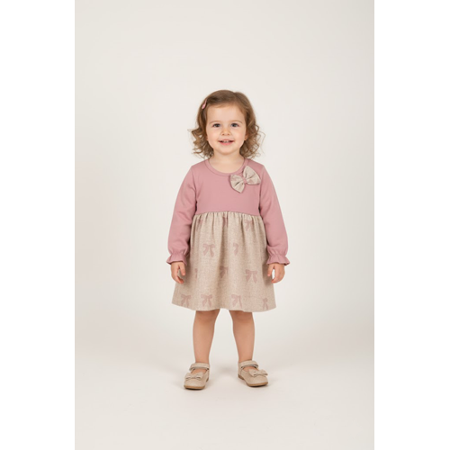 Kız Çocuk Fiyonk Baskılı Elbise - Lila - (74/98)