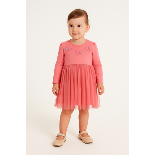 Kız Çocuk Fiyonk Detaylı Elbise - Gül Kurusu - (86/110)