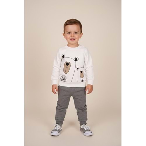 Erkek Çocuk Bskılı Takım - Krem - (86/110)