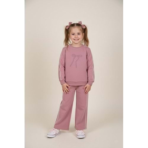 Kız Çocuk Fiyonk Baskılı Takım - Lila - (98/122)