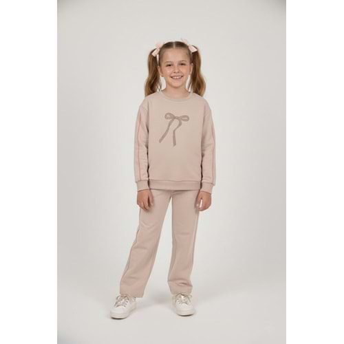 Kız Çocuk Fiyonk Baskılı Takım - Taş - (98/122)