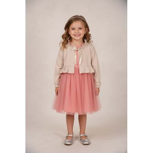 Kız Çocuk Bolerolu Elbise - Taş - (98/122)