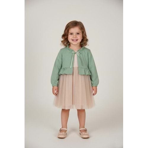 Kız Çocuk Bolerolu Elbise - Çağla Yeşili - (98/122)