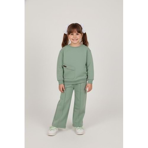 Kız Çocuk Cep Detaylı Takım - Çağla Yeşili - (98/122)