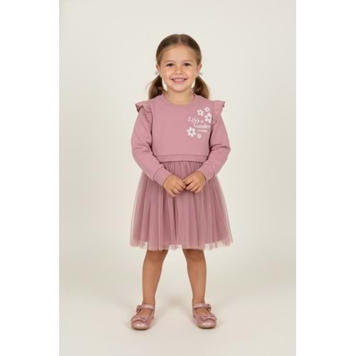 Kız Çocuk Çiçek Baskılı Elbise - Lila - (98/122)