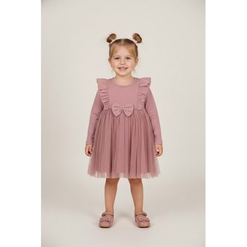 Kız Çocuk Fiyonk Detaylı Elbise - Lila - (86/110)