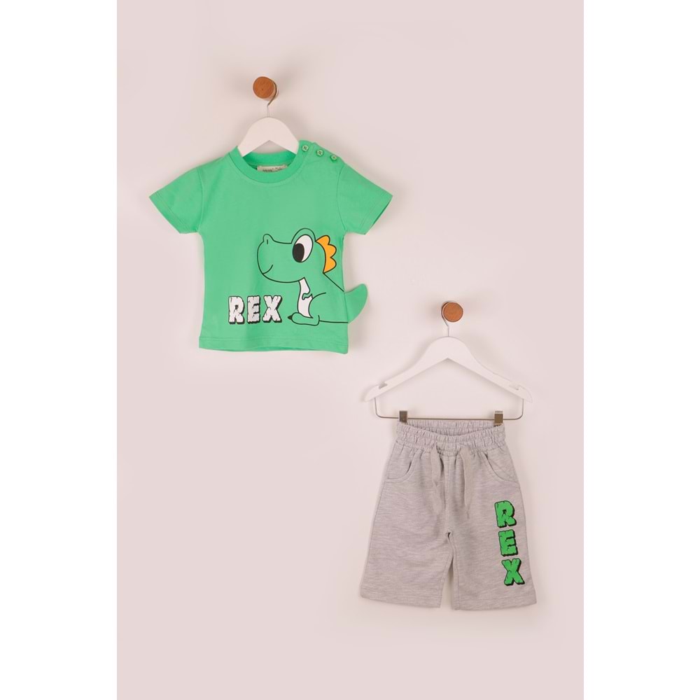 Erkek Çocuk Şortlu Takım Yavru Dino Baskılı - Yeşil (74/98)