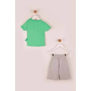Erkek Çocuk Şortlu Takım Yavru Dino Baskılı - Yeşil (74/98)