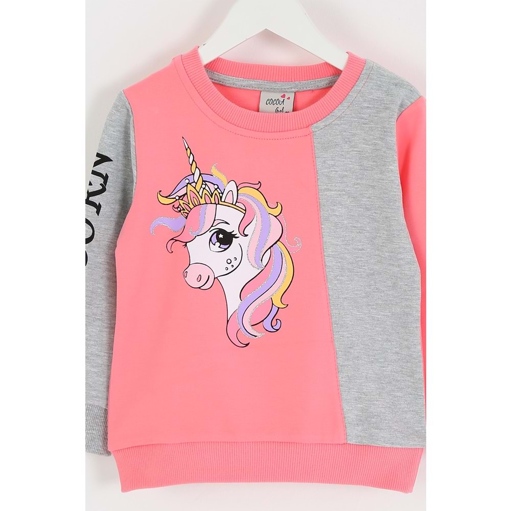 Kız Çocuk Sweat Takım Unicorn Baskılı - Şeker Pembe (98/122)