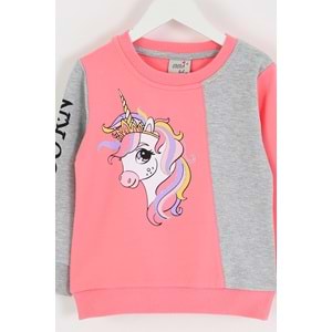 Kız Çocuk Sweat Takım Unicorn Baskılı - Şeker Pembe (98/122)