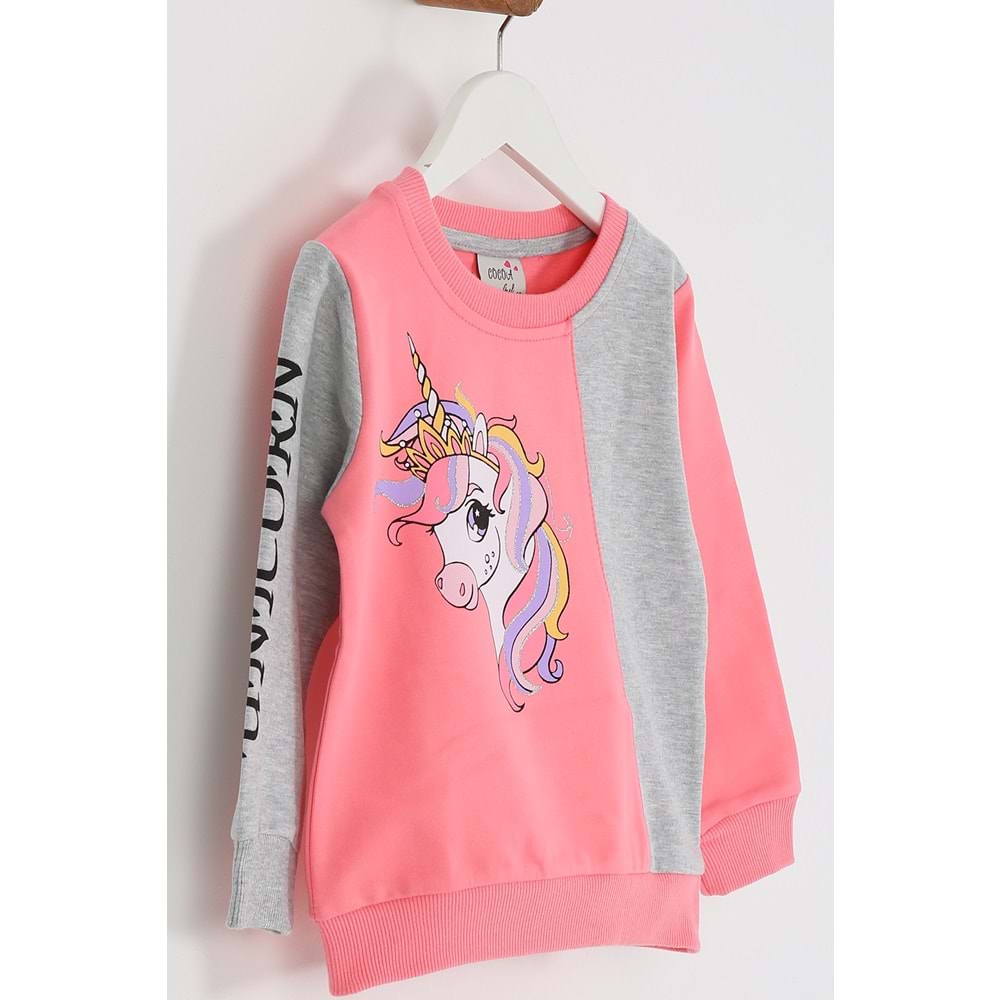 Kız Çocuk Sweat Takım Unicorn Baskılı - Şeker Pembe (98/122)