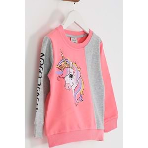 Kız Çocuk Sweat Takım Unicorn Baskılı - Şeker Pembe (98/122)