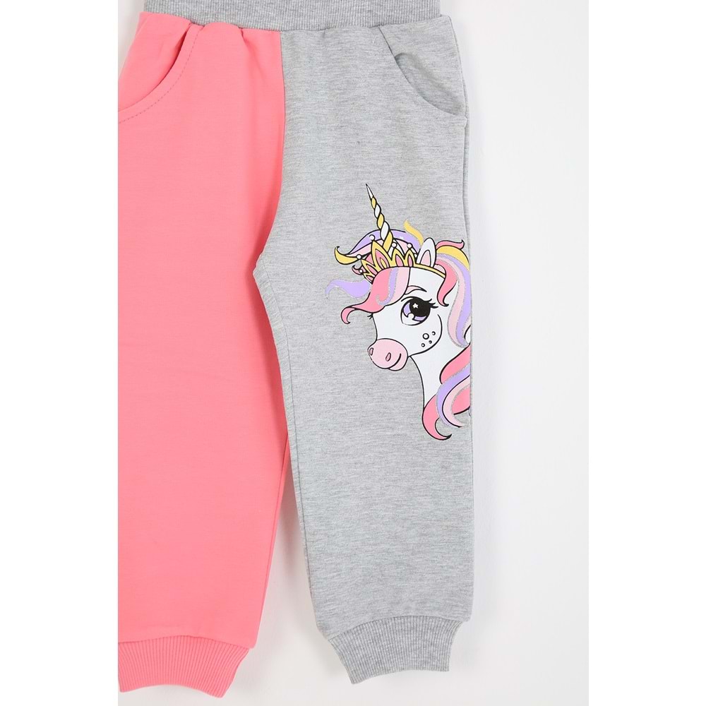 Kız Çocuk Sweat Takım Unicorn Baskılı - Şeker Pembe (98/122)