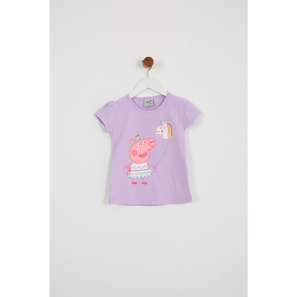 Kız Çocuk Tişört Domuz Baskılı - Lila (92/116)