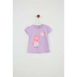 Kız Çocuk Tişört Domuz Baskılı - Lila (92/116)