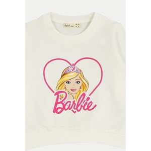 Kız Çocuk Sweat Takım Kalpli Barbie Baskılı - Krem - 92/116