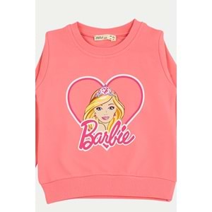 Kız Çocuk Sweat Takım Kalpli Barbie Baskılı - Şeker Pembe - 92/116