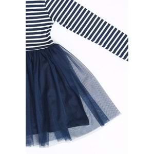 Kız Çocuk Elbise Çizgili Barbie Baskılı - Siyah (104/134)