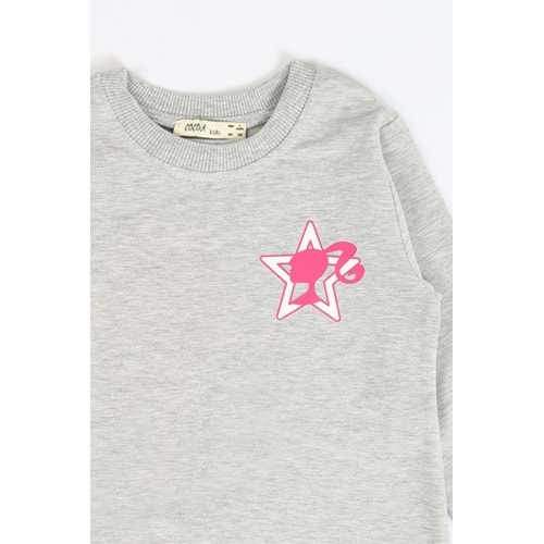 Kız Çocuk Sweat Takım Kalpli Barbie Baskılı - Gri (104/134)