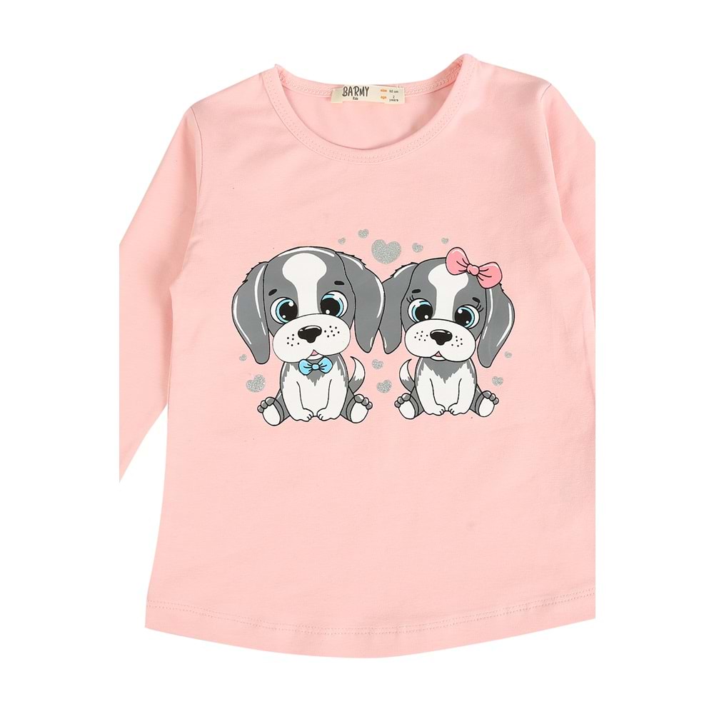 Kız Çocuk Tişört Köpekler Baskılı - Bebe Pembe (92/116)