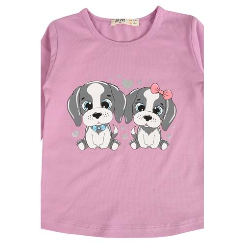 Kız Çocuk Tişört Köpekler Baskılı - Lila (92/116)