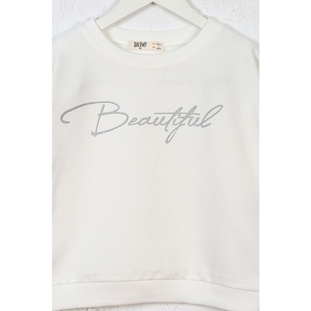 Kız Çocuk Tişört Beautiful Baskılı - Krem (98/122)