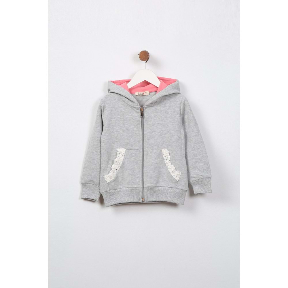 Kız Çocuk Hırka Dantelli Cep - Gri (98/122)