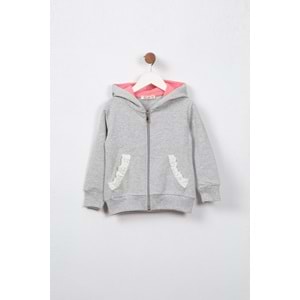 Kız Çocuk Hırka Dantelli Cep - Gri (98/122)