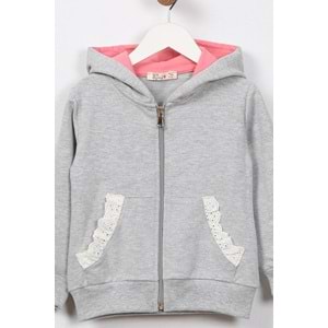 Kız Çocuk Hırka Dantelli Cep - Gri (98/122)