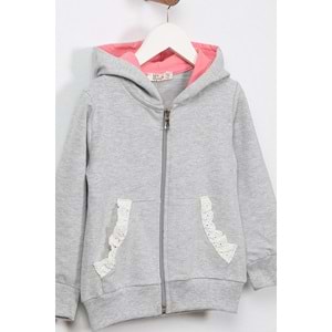 Kız Çocuk Hırka Dantelli Cep - Gri (98/122)