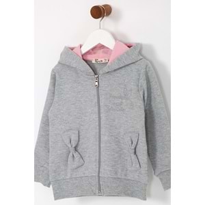 Kız Çocuk Hırka Yazılı Tavşan Baskılı - Gri (98/122)