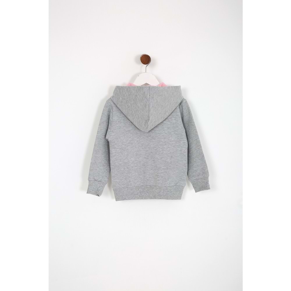 Kız Çocuk Hırka Yazılı Tavşan Baskılı - Gri (98/122)