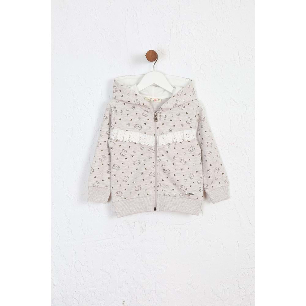 Kız Çocuk Hırka Kedi Desen - Kahve Melanj (92/116)