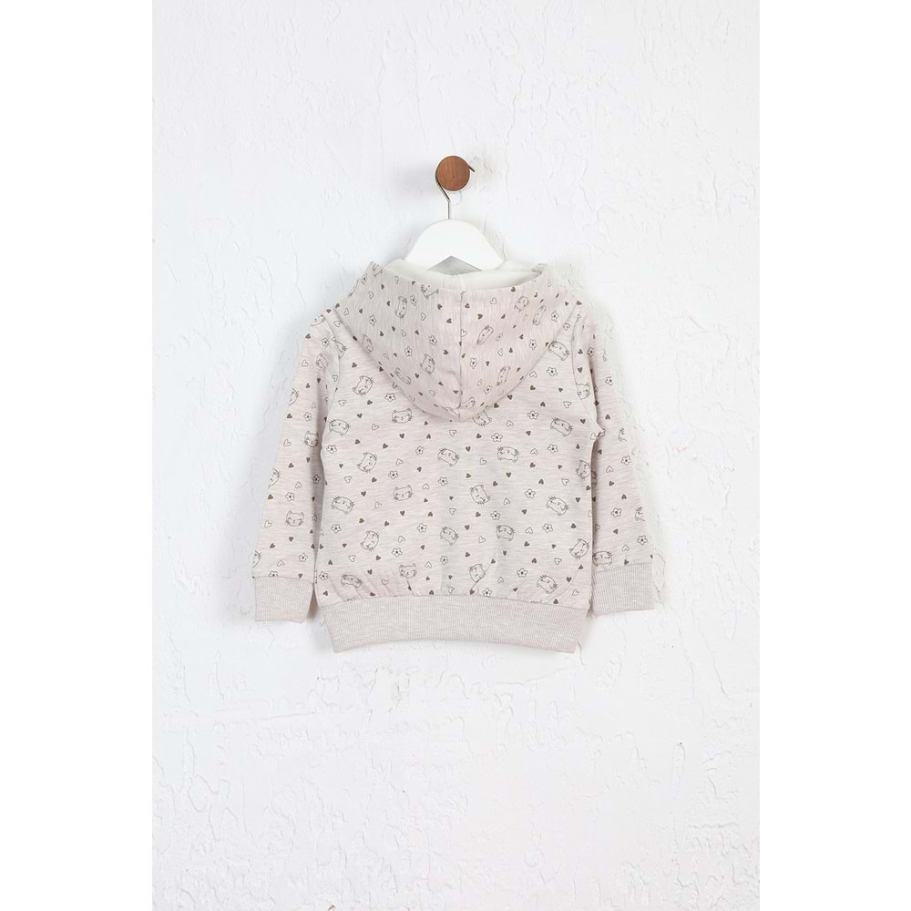 Kız Çocuk Hırka Kedi Desen - Kahve Melanj (92/116)