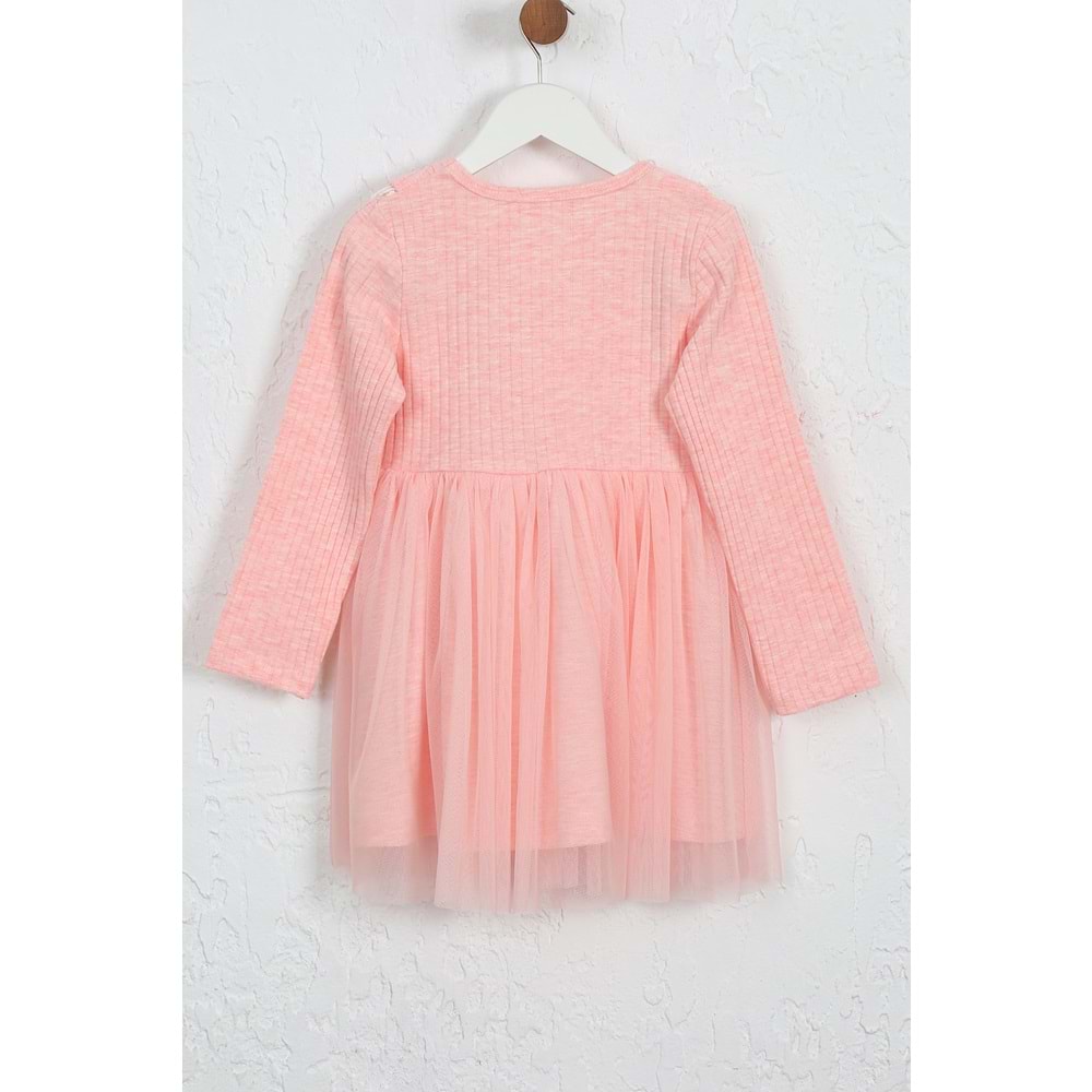 Kız Çocuk Elbise Çift Fırfırlı - Pembe Melanj (98/122)