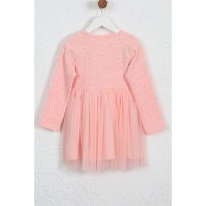 Kız Çocuk Elbise Çift Fırfırlı - Pembe Melanj (98/122)